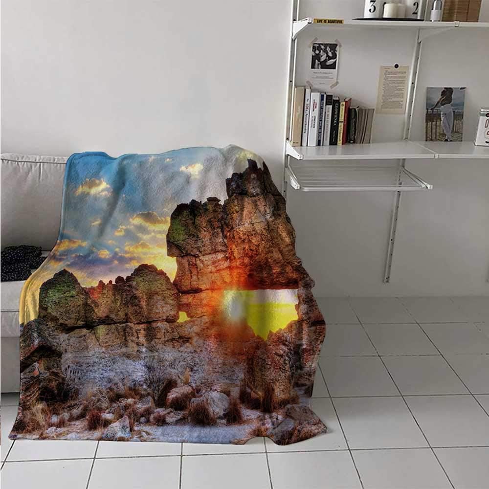 painting-home Blanket Sunset at Rock Formation La Fenetre Madagascar Sunbeams Nature Scenery Calming Blanket Lightweight Super Soft Cozy Brown Blue Yellow 54 x 72 Inch
