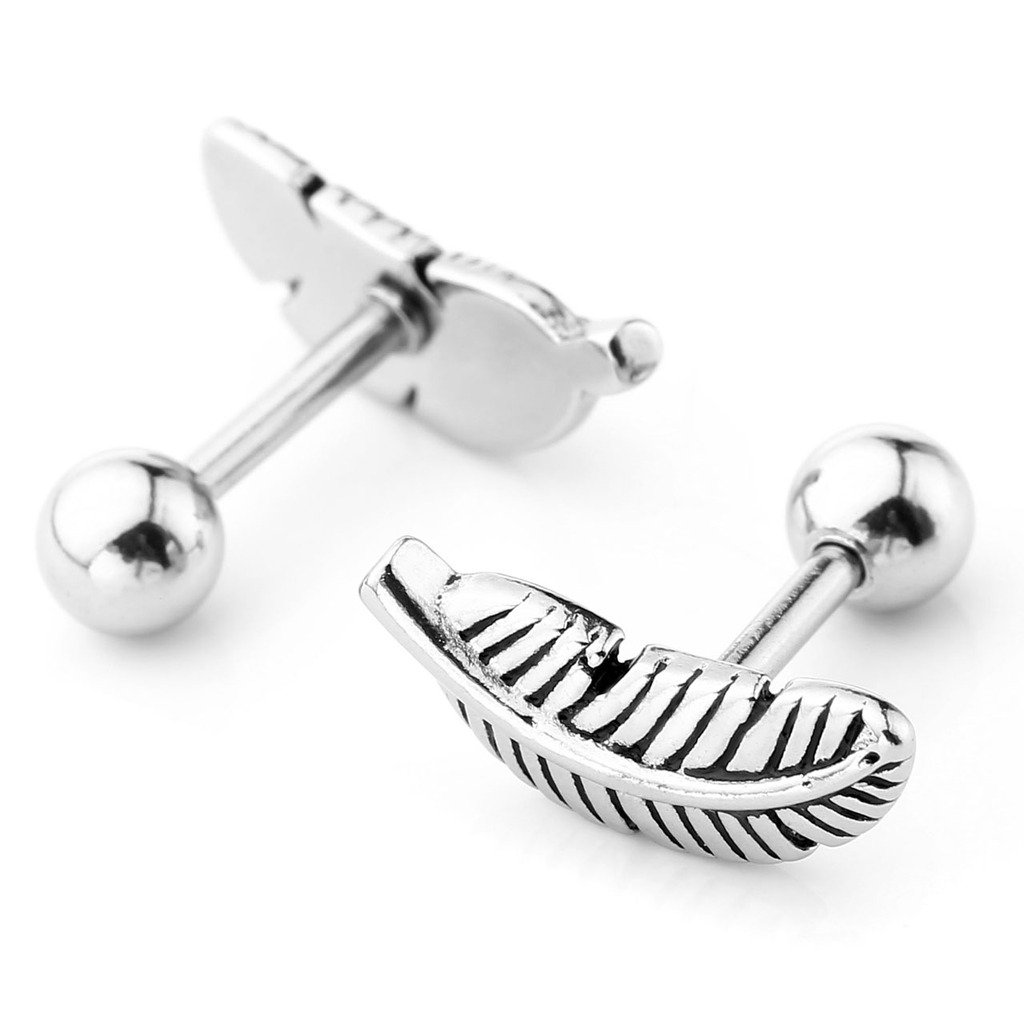 JSDDE Cadeau pour fête des Mères Argent & Steel Lobe/Tragus Bar - Plume Droit - Argent et Dore