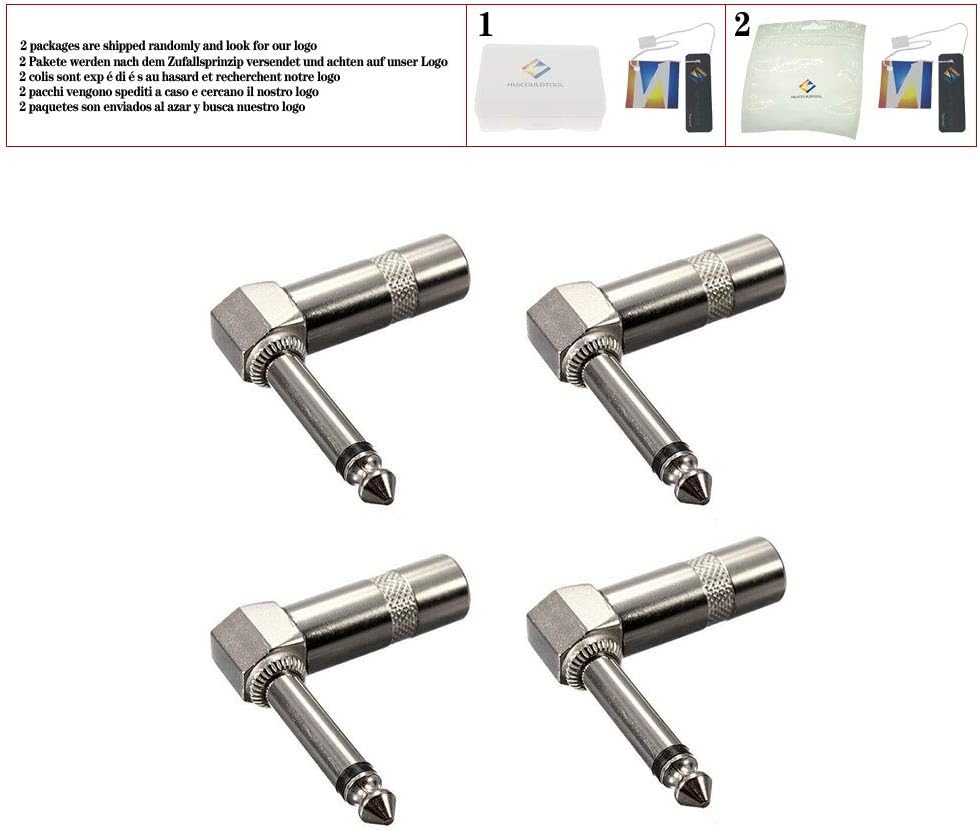 4pcs 1/4 Inch 6.35mm Jack Right Angle Male Mono Plug L-Shape Connector for Guitar Audio