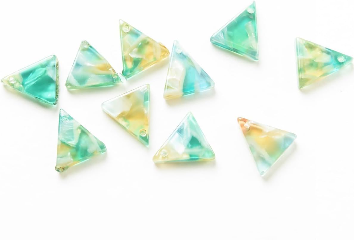 Marble Charm Small Isosceles Triangle Plate 1 hole 12 x 11 mm Green White Tea 10 pcs