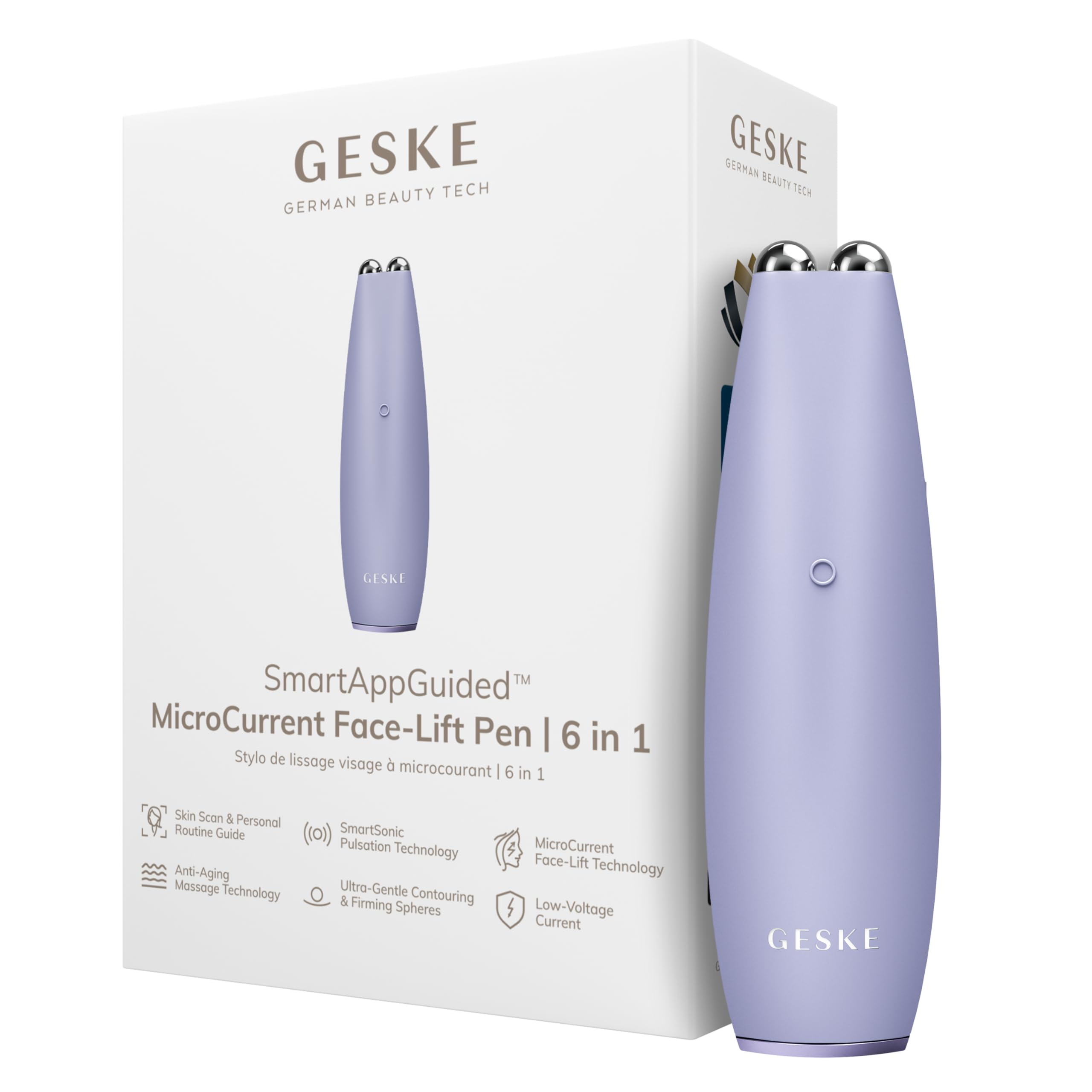 GESKE SmartAppGuided™ MicroCurrent Face-Lift Pen | 6 in 1 | Anti-aging device | Instant face lift | Skincare tool | Remove wrinkles for firm & youthful skin | Advanced smoothing facial firmer