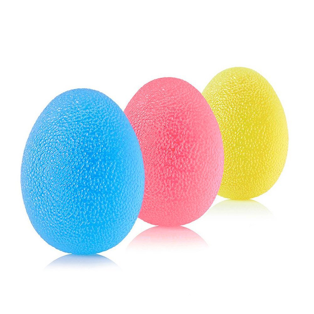 SKL Pelotas de ejercicio de mano de resistencia a los huevos, pelotas de agarre para entrenamiento de fuerza de mano, terapia física, rehabilitación de lesiones, 3 unidades (rojo, azul, amarillo)