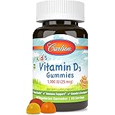 Carlson - Kid's Vitamin D3 Gummies, 1000 IU (25 mcg), Bone Health & Immune Support, Growth & Development, Vitamin D Gummies, D3 Gummy Vitamins, Natural Fruit Flavors, 60 Vegetarian Gummies