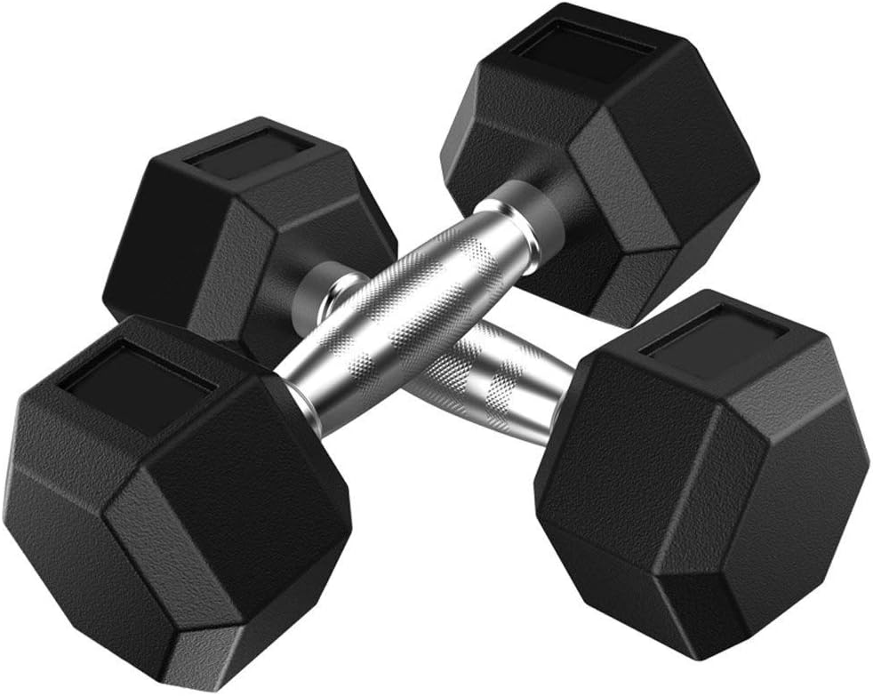 Barbell 2-Piece Hex Rubber Dumbbell Solid Iron Hex Dumbbell Gym/Family Barbell Disk Body Workout 5kg, 10kg, 15kg, 20kg (Size : 15kg)