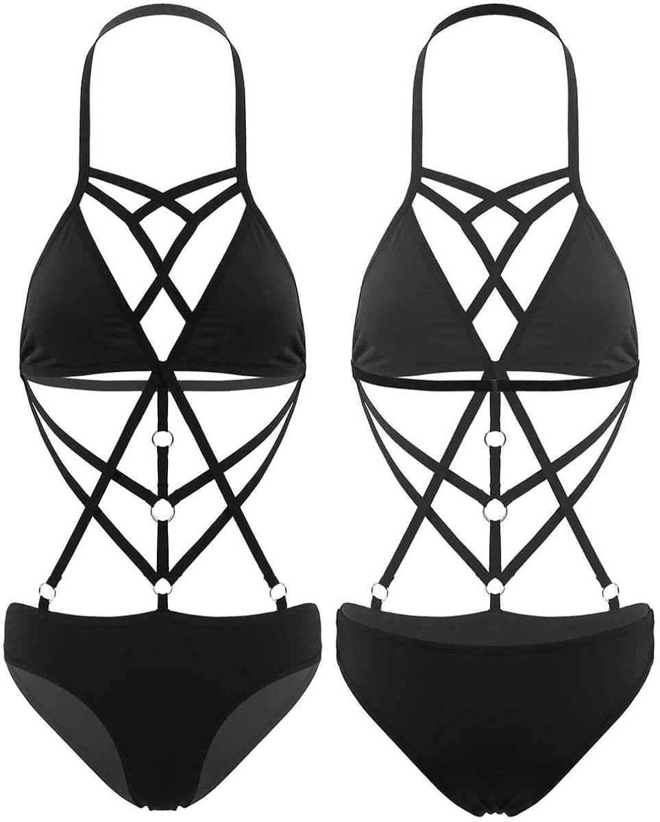 Mufeng Women Strappy One Piecee Bodysuit Body Caged Swimsuit Mankini Bathing Suit at Amazon