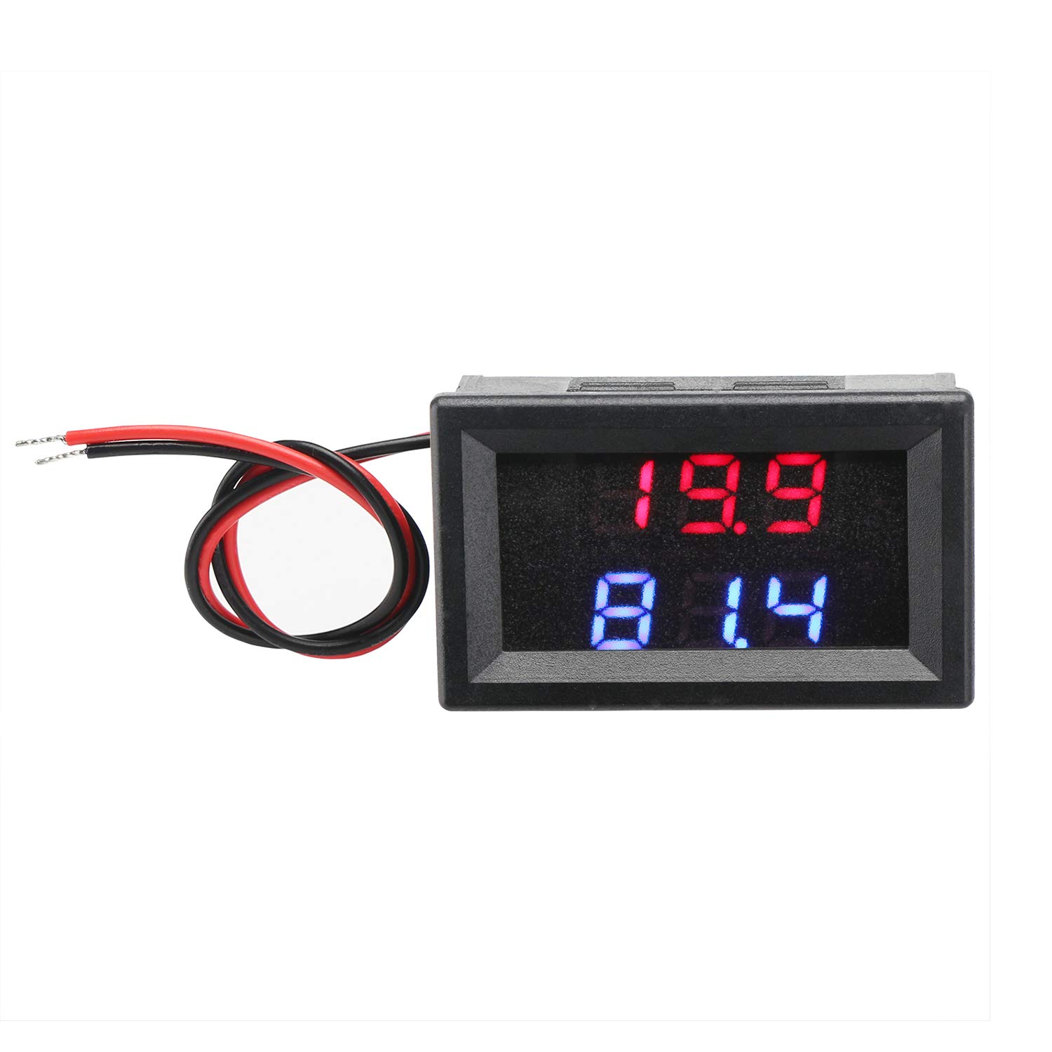 DROK Battery Voltage Meter, DC 5V-80V Car Thermometer Voltmeter, 12V 24V 36V 48V 60V 72V 80V LED Auto Temperature Gauge Volt Temp Tester Fahrenheit Display Panel with 1 Meter Sensor Probe