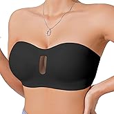 Derisaly Womens Strapless Bras Back Closure Seamless Bandeau Bra Non-Slip Push Up Tube Top Wireless Padded Bralette with Mesh