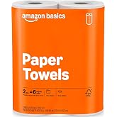 Amazon Basics 2-Ply Flex-Sheets Paper Towels, 2-Pack, 150 Sheets per Roll, 2 Basics Rolls = 6 Regular Rolls, for Everyday Use, Spills and Messes, Packaging May Vary