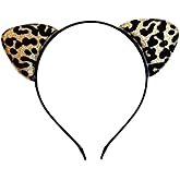 Leopard Cheetah Ears Headband for Women Cute Cat Ears Headband Halloween Leopard Cosplay Costume Hair Accessories-Gold