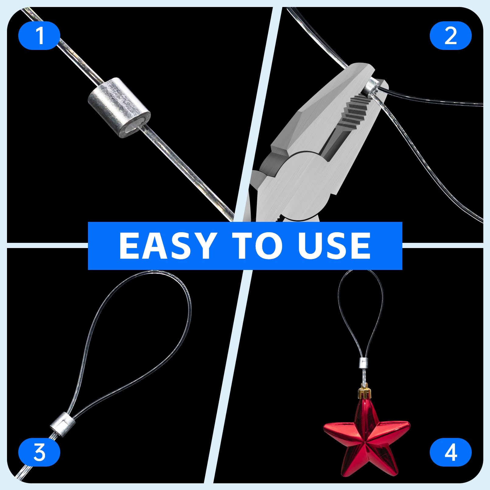 Strong Clear Invisible Hanging Wire - 0.8MM String Thick Nylon Wire Fishing Line 656FT Clear String Wire with 100Pcs Aluminum Crimping Sleeves for Picture Frame, String Light, Flowerpot, Craft