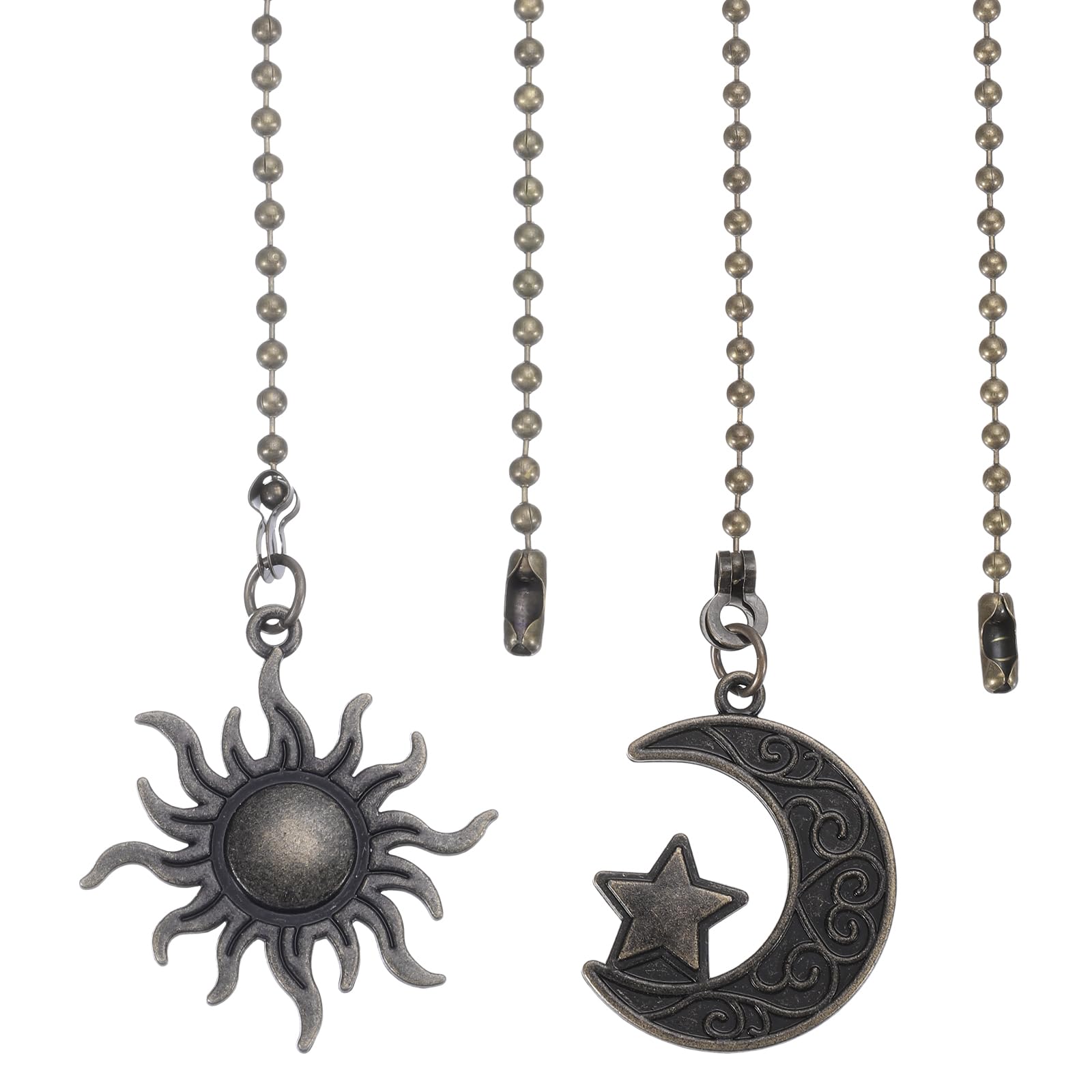 PATIKIL 30cm Ceiling Fan Pull Chain Set, 4Pcs Lighting Fan Beaded Ball Pull Chain Extender with Connector Moon and Sun Pendant Extension, Bronze