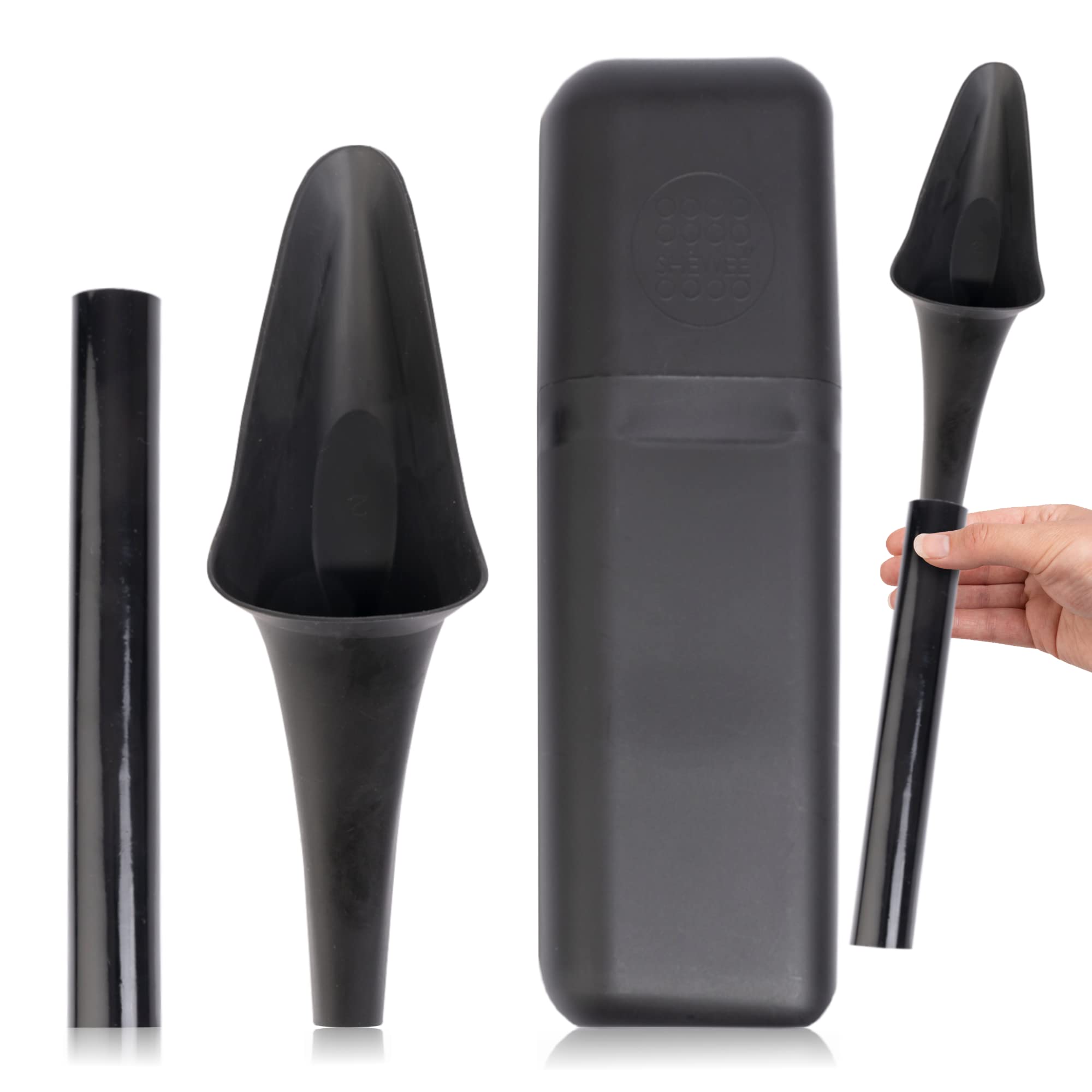 SHEWEE Flexi + Case - Reusable Pee Funnel – A Flexible, Larger Version Of The Original Female Urination Device Since 1999! Quickly, Easily & Discreetly, Wee Standing Up. Comes with Pipe & Case (Black)