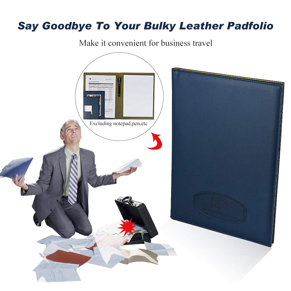 Leather Portfolio Folder Padfolio for Business School Office Conference Presentation Interview, Leather Resume Padfolio Folder for Men Women A4 Or Letter Size Writing Pad Notepad Organizer