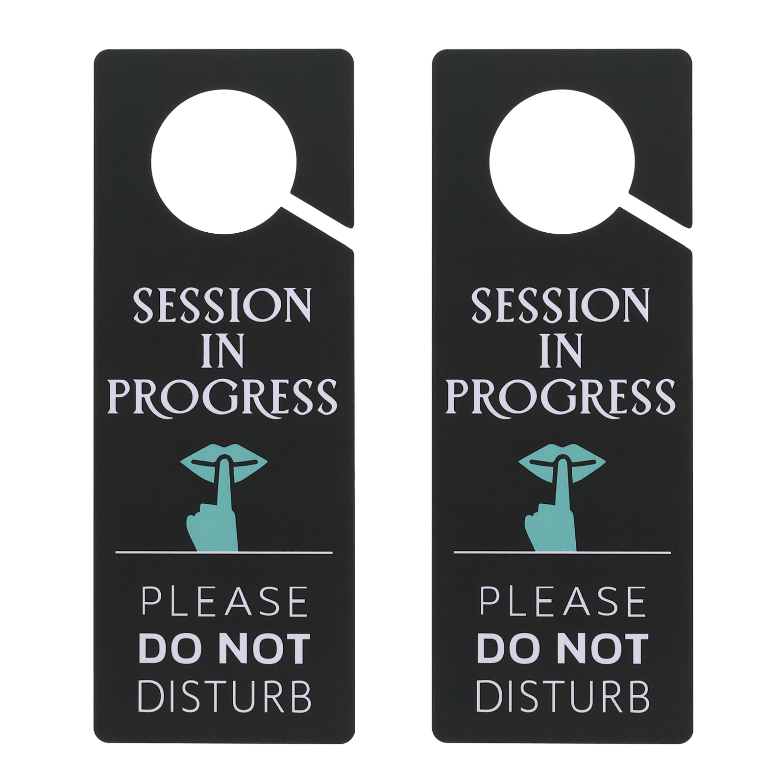 PATIKIL Do Not Disturb Door Hanger Sign, 2 Pcs PVC Double Sided Session in Progress Door Sign Decor for Office, Meeting, Session, Home, Recording, Black, 9.3" x 3.5"