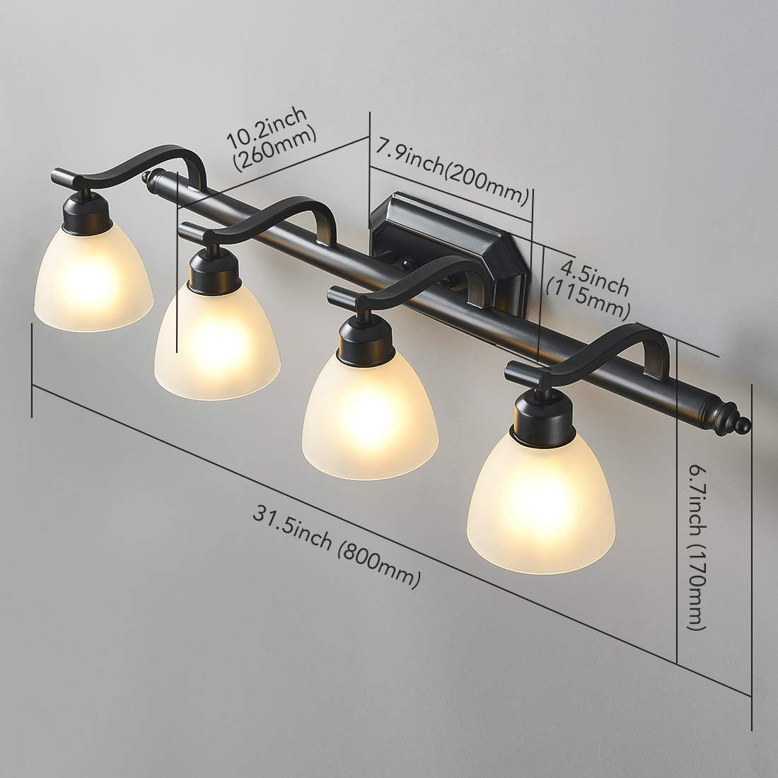 KODYE Vanity Lights, Classic Black Light fixtures, Bathroom Lights Over Mirror with White Frosted Glass Shade, Up and Down Bathroom Lights Perfect for Wall Mounted (Bathroom Vanity Lights 4 Lights): Home Improvement