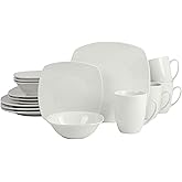 10 Strawberry Street Simply Square 16 Piece Dinnerware Set, Porcelain, White