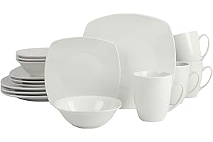 10 Strawberry Street Simply Square 16 Piece Dinnerware Set, Porcelain, White