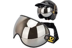 PUENTEMYS Retro Motorcycle Helmet Shield Bubble Visor, PC Goggles Lens Replacement Universal for 3/4 Open Face Full Helmet Bell Moto-3 (Silver)