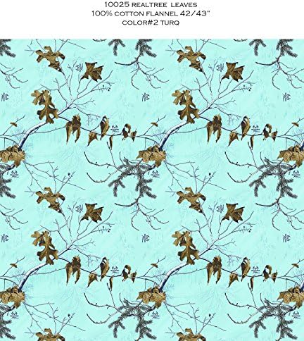 REALTREE FLANNEL FABRIC SOLD BY THE YARD-REAL TREE COTTON TURQUISE FLANNEL FABRIC-REALTREE TURQUISE FLANNEL
