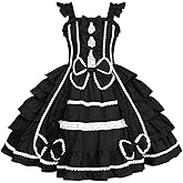 Meiaoxiu Women Sleeveless Gothic Lolita Dress High Waist Knee Length Layered Goth Lolita Dresses
