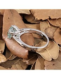 DovEggs - Anillo de compromiso de 2 quilates, 0.315 in, corte redondo, 0.102 in de ancho, color azul teñido, plata de ley chapada en platino
