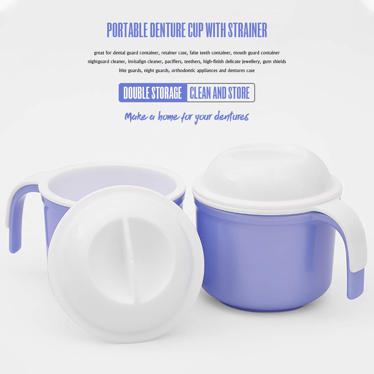 Denture Box Denture Cup with Strainer Portable Denture Bath Box Case Can Be Used As a Gift for Mom and Dad for Safe Guard Dentures，Capacity 10.6 oz : Beauty