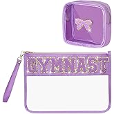 luchike 2 Pack Clear Cosmetic Makeup Bag with Gymnast Letter Patch Gymnastics Bag Clear PVC Pouch Purse Gymnastic Stuff Waterproof Toiletry Storage Bag
