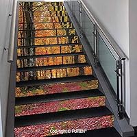 PUTIEN Unique Stair Stickers Wall Stickers,13 PCS Self-Adhesive [ Autumn,Fall Forest with Shady Deciduous T