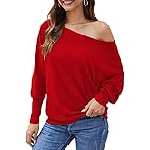 Aifer Women's Off The Shoulder Tops Sexy Long Sleeve Shirts Oversized Fashion Casual Batwing Sweaters Pullover Tunic Tops