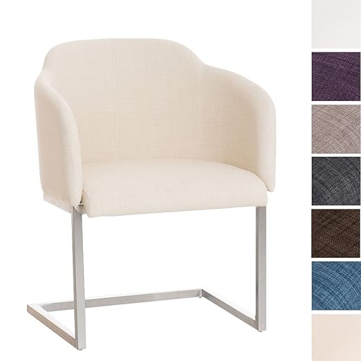 CLP Edelstahl Freischwinger-Stuhl Magnus mit Stoffbezug, Besucherstuhl mit Armlehne, Konferenzstuhl gepolstert Creme