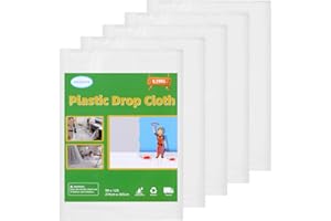 DSUWAZU 5PCS Painters Plastic Drop Cloth, 9x12 Feet Feet Plastic Painting Tarp Waterproof Plastic Cover Clear Tarp Plastic Sheeting for Painting for Couch Cover and Furniture Cover