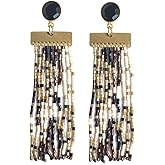 INK+ALLOY Beaded Boho Earrings for Women Dangling, Lilah Semi-Precious Stone Post Luxe Seed Bead Fringe Earrings, Handmade Jewelry for the Modern Bohemian, 2.88-Inches