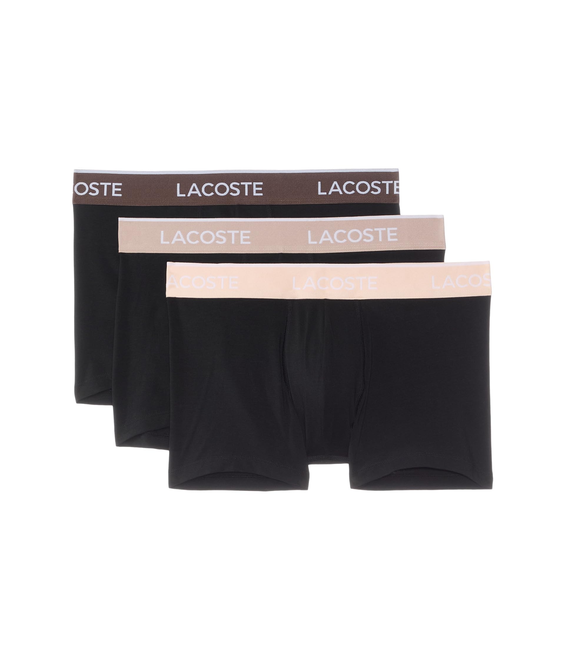 Lacoste Men's Cotton Stretch Essentials Trunks, 3-Pack, Black/Brown, Medium Image