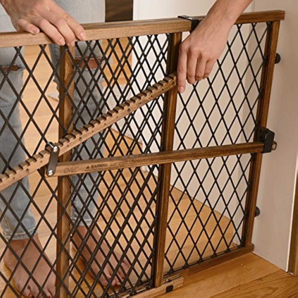 Evenflo Position And Lock Farmhouse Pressure Mount Gate, Dark Wood Baby