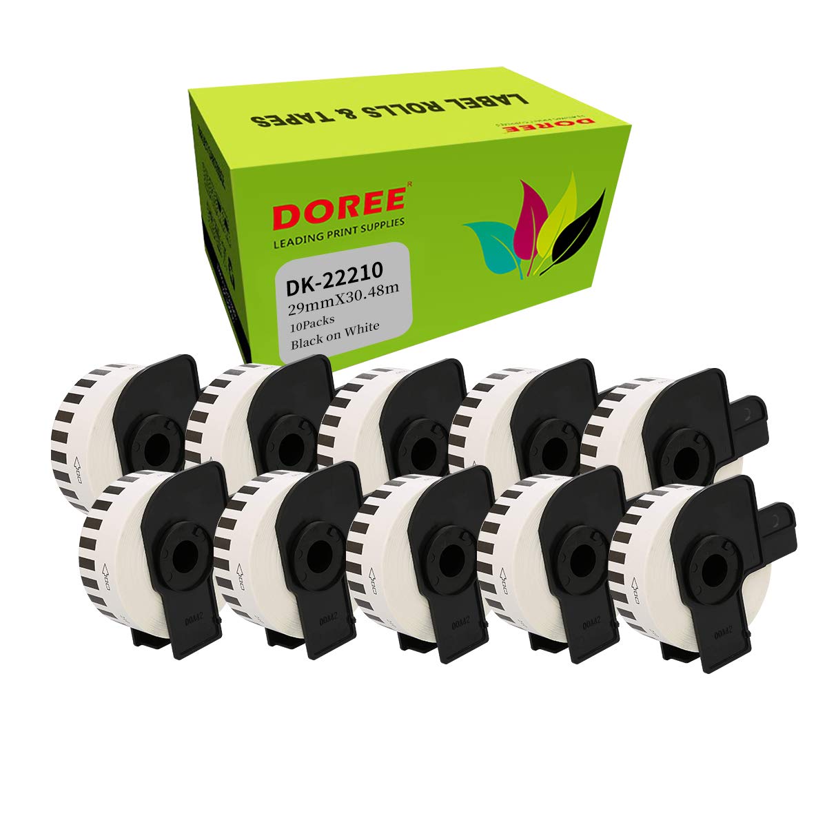 10×DOREE DK-22210 DK22210 29mm x 30.48m Compatible Continuous Paper Label Tape for Brother P-Touch QL-1110NWB QL-1100 QL-1060N QL-1050 QL-500 QL-500A QL-500BW QL-570 QL-580 QL-700 (10 Packs)