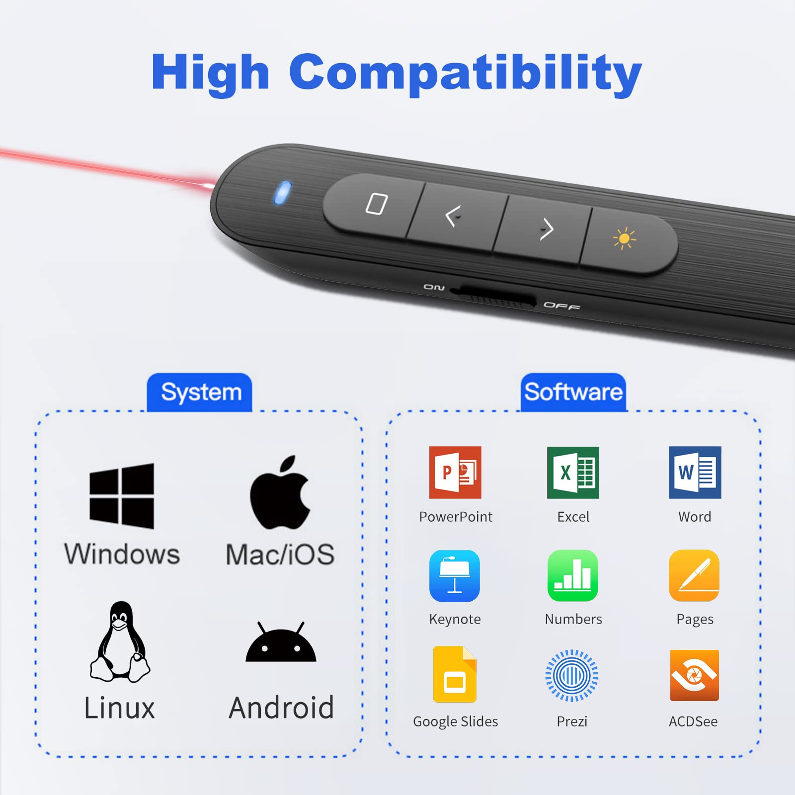 Presentation Clicker PowerPoint Clicker with Laser Pointer, Wireless Presenter Remote Slide Clicker for Powerpoint Presentations for Mac, Keynote, Computer, Laptop