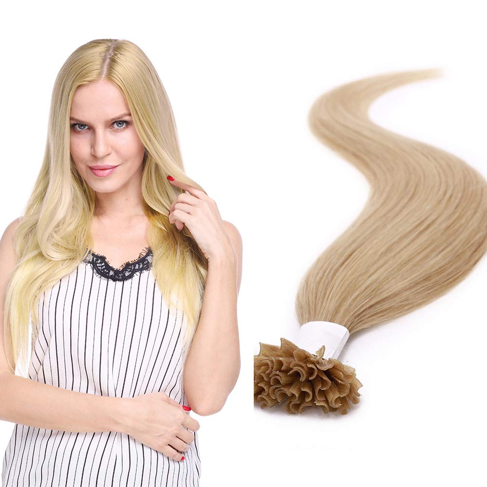 Silk-co U Tip Pre Bonded Hair Extensions Strands Keratin Nail Tip Straight Human Hair Extensions U tip Real Remy Hair 50 Strands Keratin Nail Til 22"-50g Natural Blonde — image 1