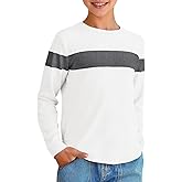 Imily Bela Kids Boys T Shirts Casual Long Sleeve Color Block Tops Crewneck Loose Basic Tees 5-14 Years
