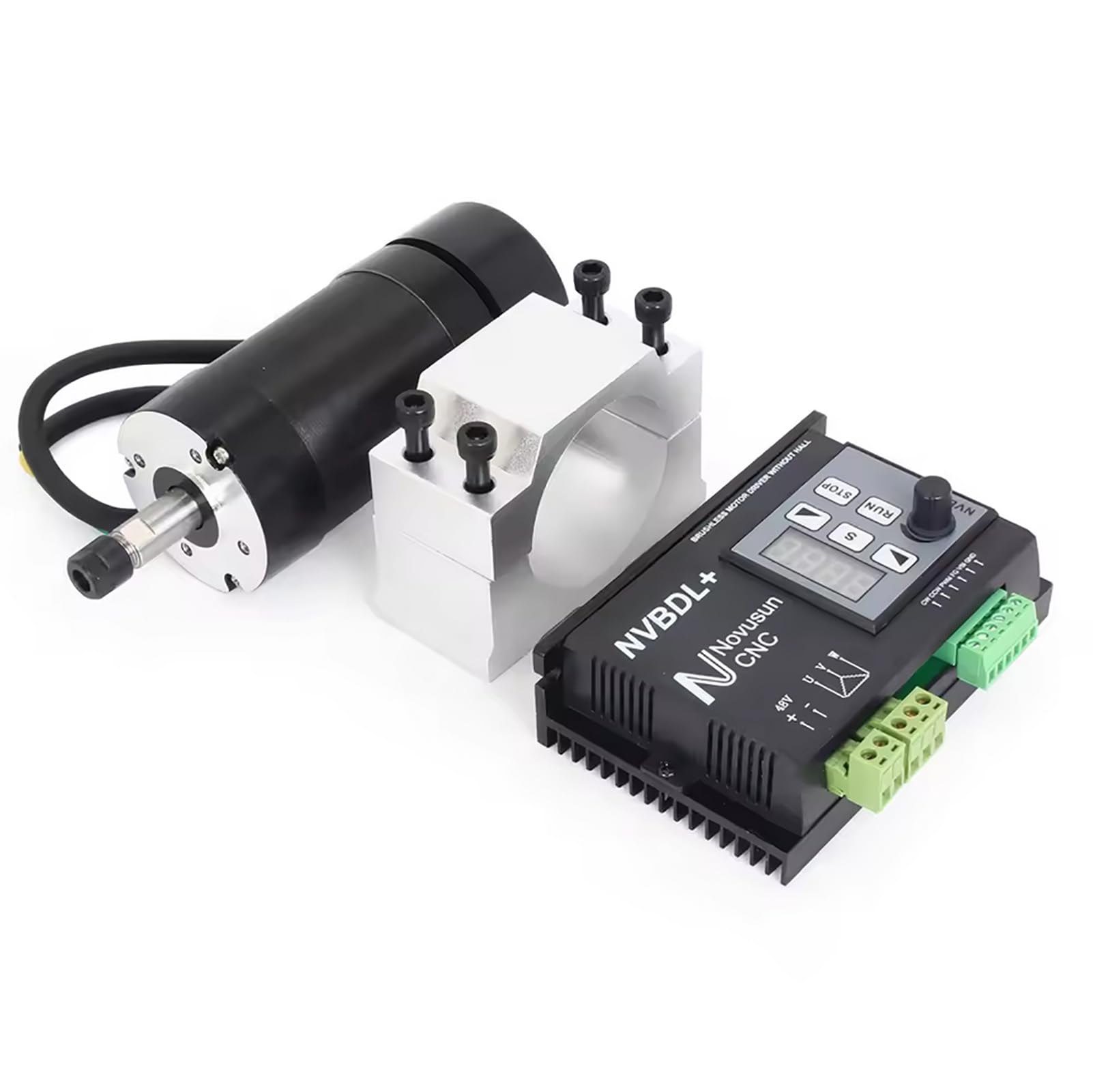 RATTMMOTOR 400 W brushless spindle motor kit, air cooled ER8 12000 rpm, 48 V + 600 W, brushless motor driver, LCD panel without hall + 55 mm mount bracket with screws for CNC engraving
