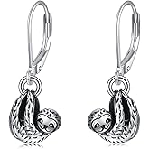 YAFEINI Sloth Sterling Silver Earrings - Sloth Leverback Dangle Earrings for Women