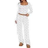 Lacozy Womens Fall Pajama Sets 2 Piece Cute Graphic Pj Set Woman Long Sleeve Top and Pants Y2K Sleepwear Nightwear