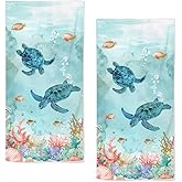 qiuhuang Sea Turtle Hand Towels Set of 2 - Breathable Ocean Beach Towels, Highly Absorbent Marine Life Coastal Bath Towels for Gym, Hotel, Summer Bathroom Decor - 28.7x13.7 Inch