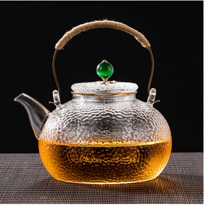 900 ml glass teapot with strainer insert, anti-scald handle and teapot with glass lid, hammered jet pot, teapots for loose tea, for stove, electric cooker (style 1)
