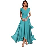 Cape Sleeve Chiffon Mother of The Bride Dresses Ruched Aline Formal Evening Dress ZU065