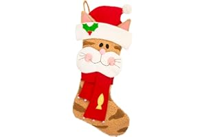 ALLYORS Cat Christmas Stocking, Pet Christmas Stocking, Christmas Cat Gift for Cat Lovers, Xmas Cat Stocking with Red Santa Hat for Holiday Pet Theme Xmas Home Decoration