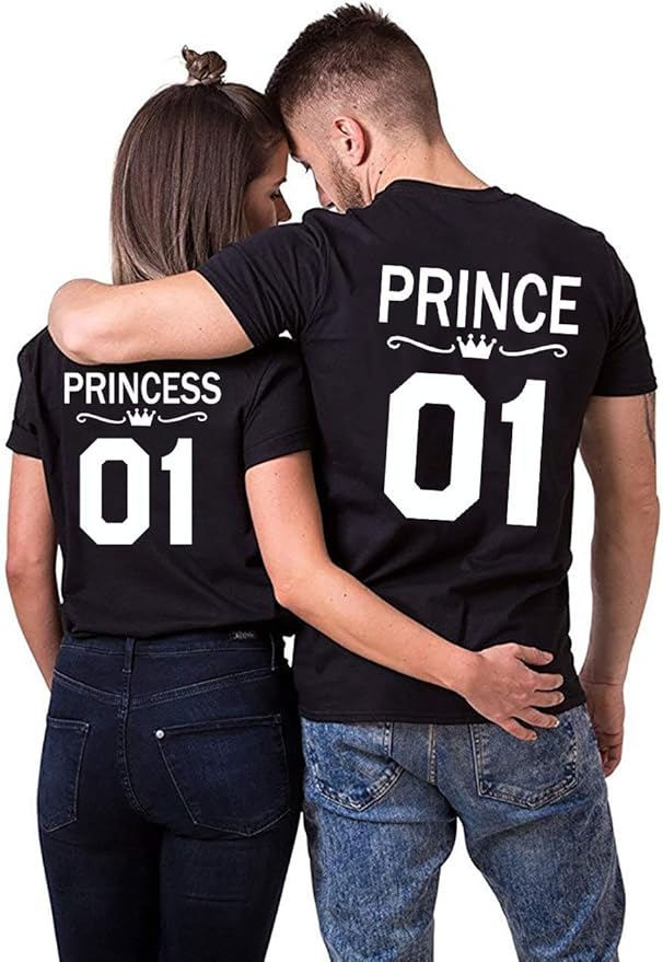 Couple T-Shirt Set Pärchen T-Shirt Schwarz Paar T-Shirt für Zwei mit