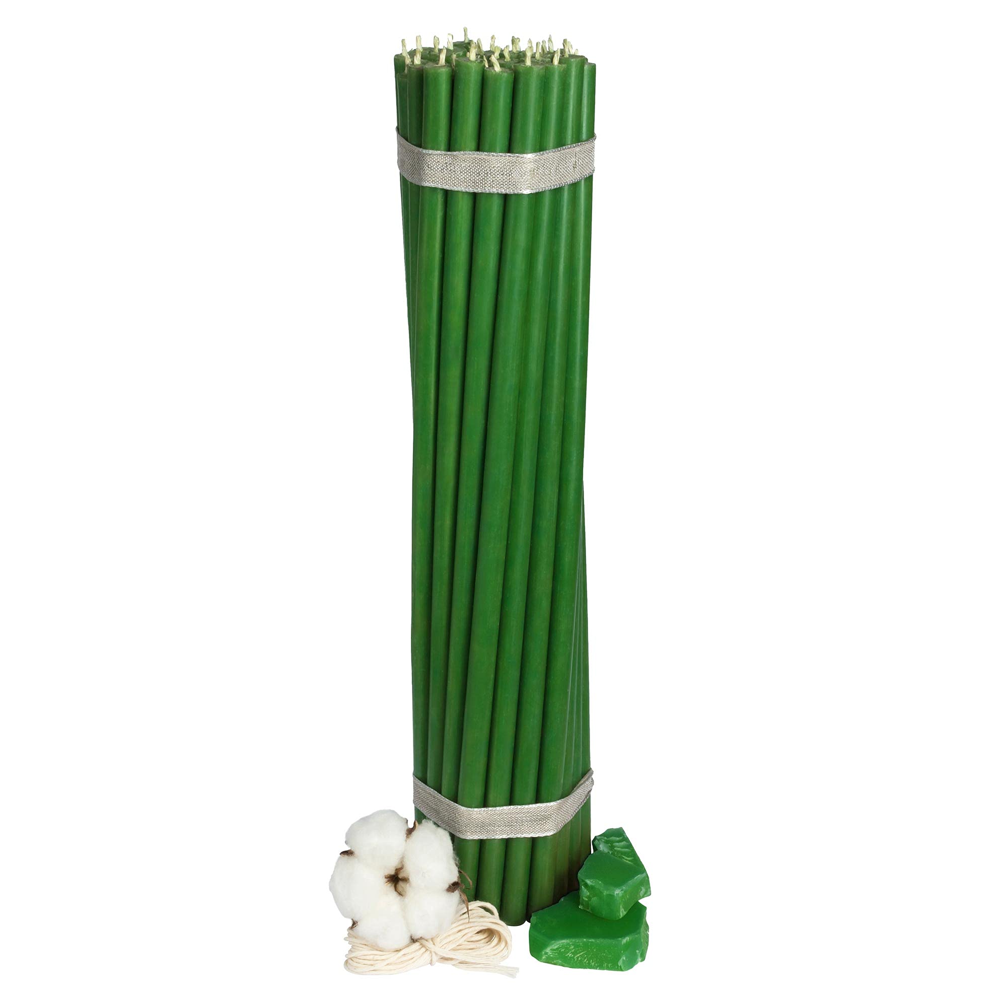 Diveevo Ritual Beeswax Candles No. 10 – Green – Pack of 25 – 35.5 cm x 11 mm – 210 min Burn – Dripless Smokeless Green Beeswax Candles for Prosperity, Healing & Growth