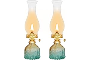 SYOENK Glass Oil Lamp 2Pack, Oil Lamps for Indoor Use - 11"x3" Gradient Green Antique Kerosene Lamp, Vintage Oil Lantern for Home Decor, Outdoor Tabletop, Emergency Lighting & Props