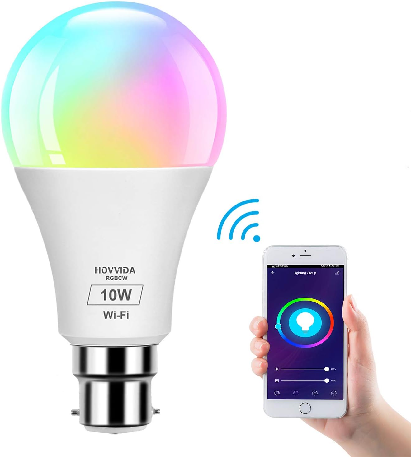 Ampoule intelligente 10 W B22, HOVVIDA Alexa Ampoule WiFi 850 lm