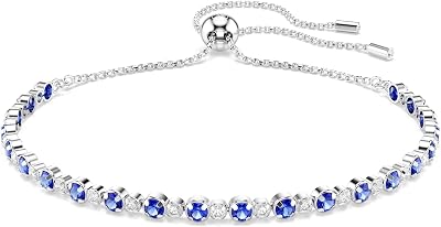 Matrix Tennis Armband, Rhodiniertes Damenarmband mit Klaren und Blauen Zirkonia in Gemischten Rundschliffen, Mit Kugelschiebeverschluss, Armbandlänge: 24 cm, Armbandbreite: 0.3 cm